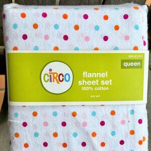 NEW Circo  QUEEN Size Flannel Colored Polka Dots Sheet Set  100% Cotton Flannel